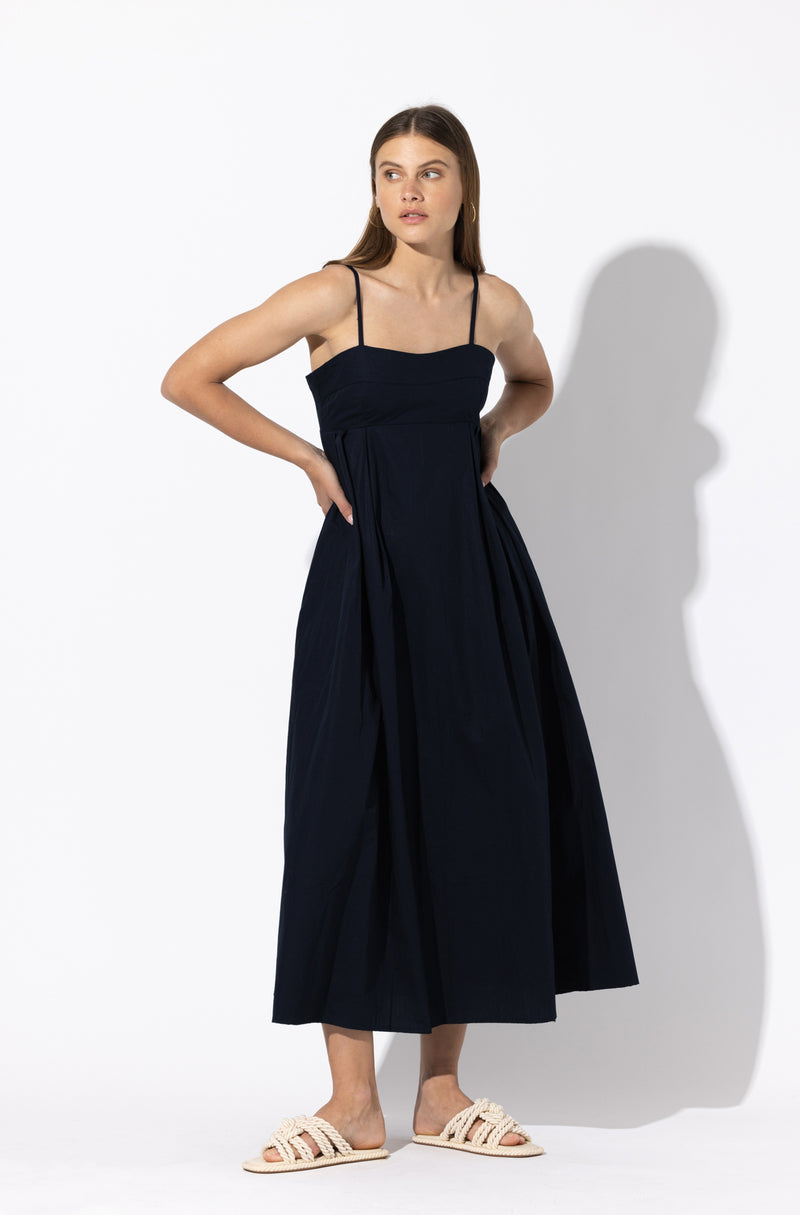 Lusana Empire Poplin Midi Dress