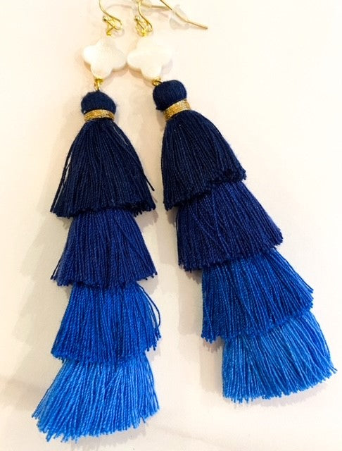 Stephen Pink Long Tahiti Tassel Earrings